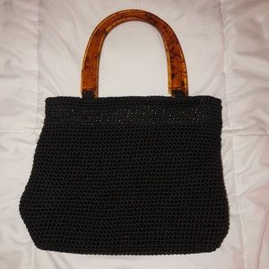 knit purse with tortoiseshell handle